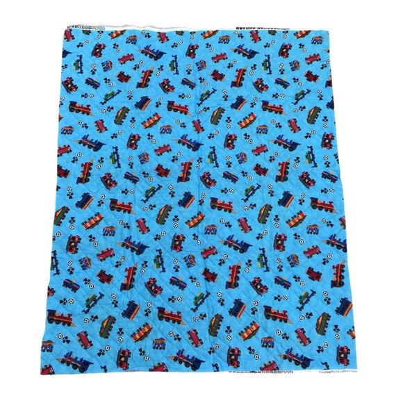 Vintage Dream Spinners VIP Cranston Fabric Panel Quilted Trains Blue 34x43 In - Picture 8 of 10